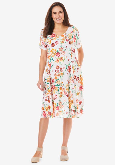 Short Pullover Crinkle Dress, WHITE FLORAL, hi-res image number null