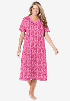 V-Neck Short Sleeve Midi Cotton Sleep Shirt