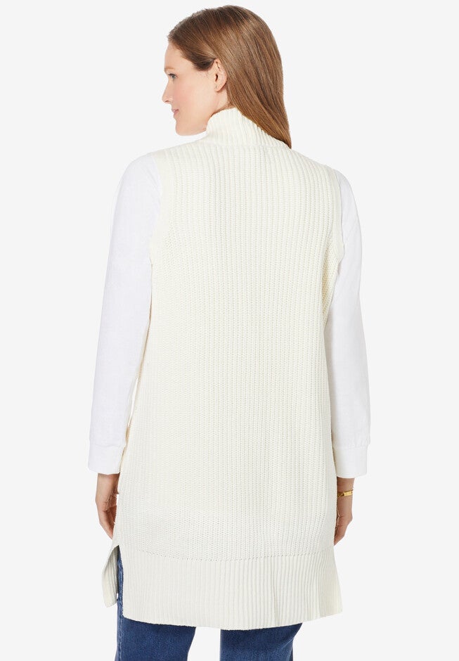 Open Front Shaker Sweater Vest, , on-hover image number 1