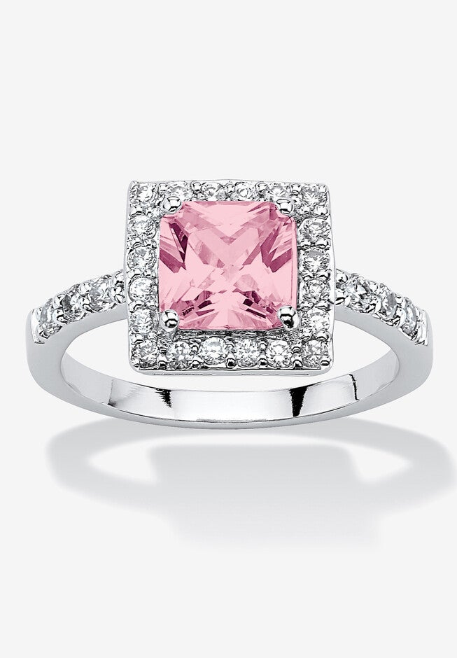 Simulated Birthstone and Crystal Halo Ring in Sterling Silver, JUNE, hi-res image number 0