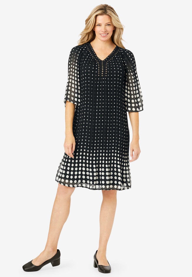 Georgette Dress, BLACK LINEAR GRADIENT DOT, hi-res image number null