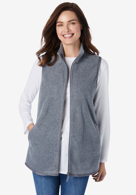 Zip-Front Microfleece Vest, MEDIUM HEATHER GREY, hi-res image number null