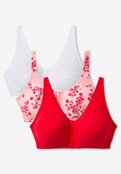 3-Pack Front-Close Cotton Wireless Bra
