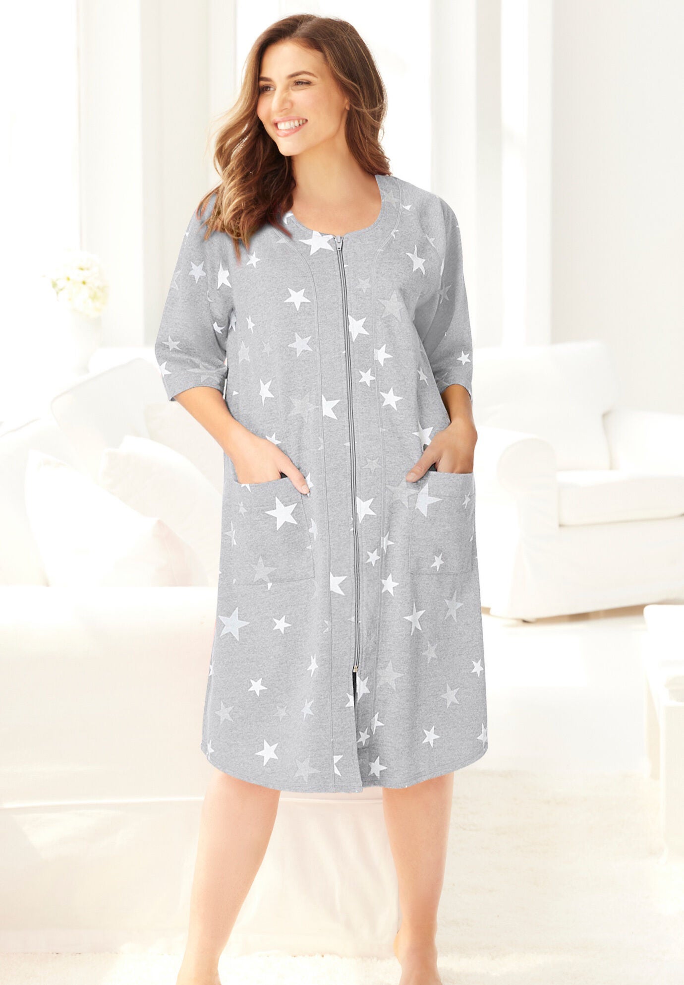 Cotton zip online front robe