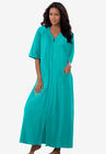 Long French Terry Zip-Front Robe, AQUAMARINE, hi-res image number null