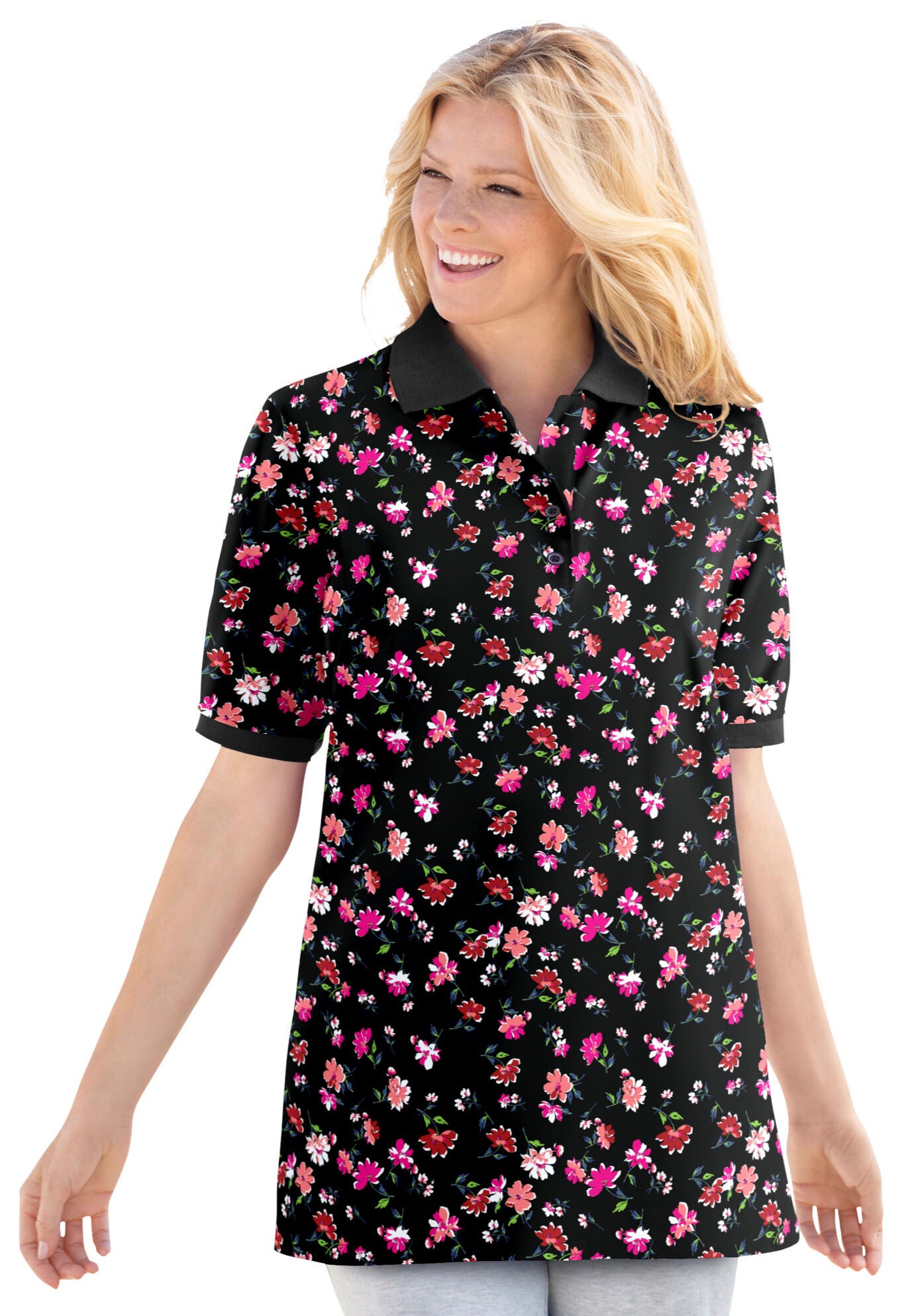 Elbow-Sleeve Polo Tunic, , alternate image number 2