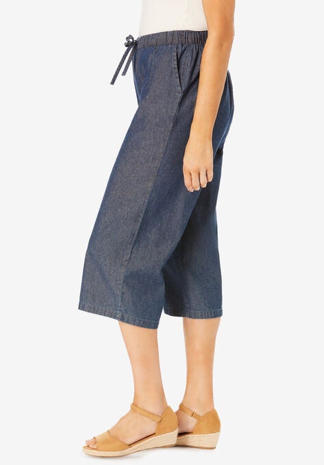 Drawstring Denim Capri, , alternate image number null