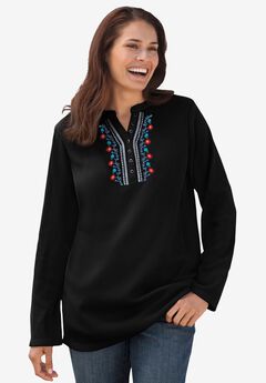 Embroidered Thermal Henley Tee