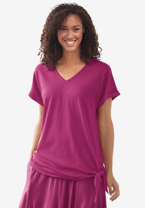 Side Tie Knit Tee, RASPBERRY, hi-res image number null