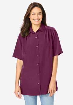 Short-Sleeve Peachskin Button-Front Shirt