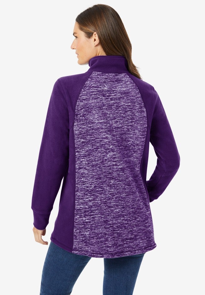 Microfleece Quarter Zip Pullover With Colorblocking, , on-hover image number 1