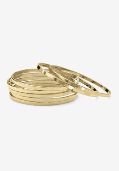 Goldtone 7 Piece Polished Bangle Bracelet (3.5mm), 7.5 inches