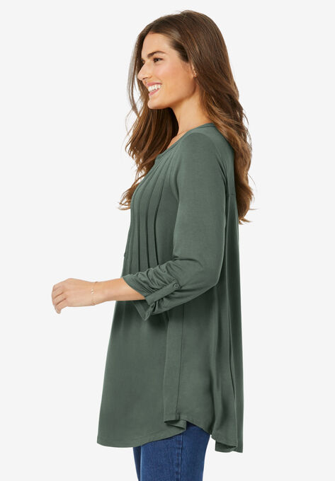 Pleated Henley Top, , alternate image number null