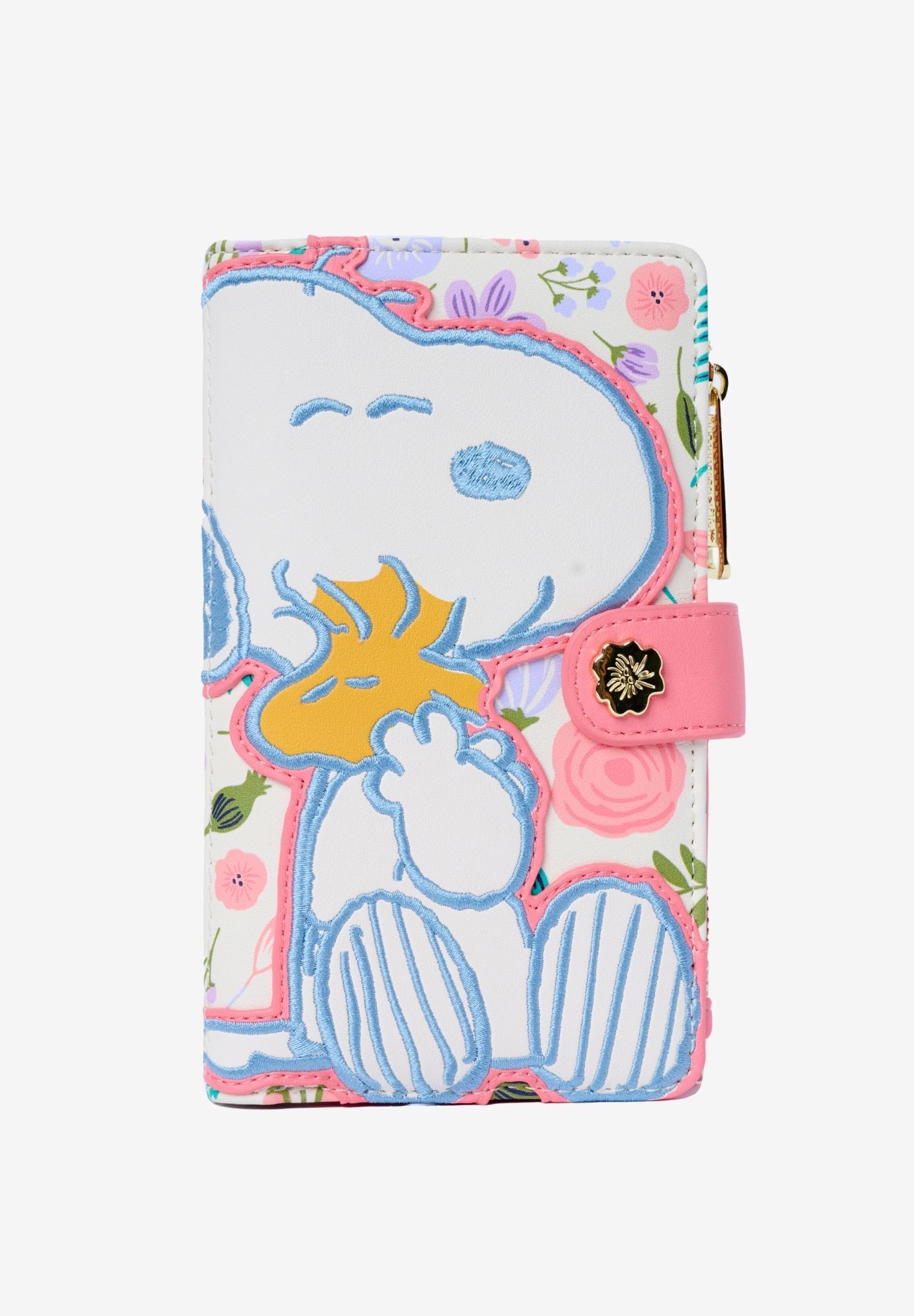 Loungefly Peanuts Snoopy and Woodstock Snap Wallet Springtime Floral , WHITE, hi-res image number 0