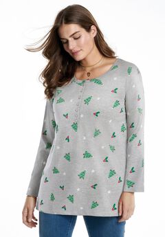 Perfect Printed Long-Sleeve Henley Tee