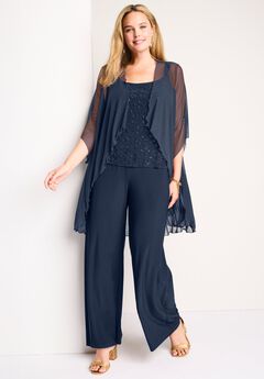 3-Piece Pant Set With Beaded Tank