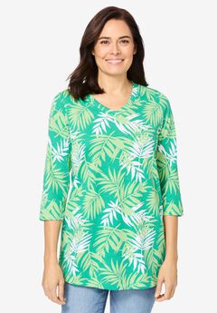 Perfect Printed Three-Quarter Sleeve V-Neck Tee
