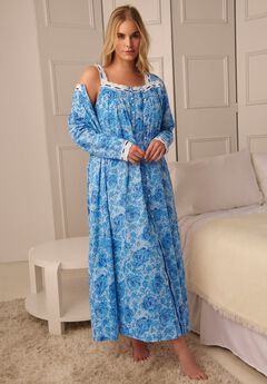Long 2-Piece Cabbage-Rose Peignoir Set