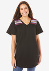 Flutter-Sleeve Embroidered Tunic, BLACK MULTI EMBROIDERY, hi-res image number null