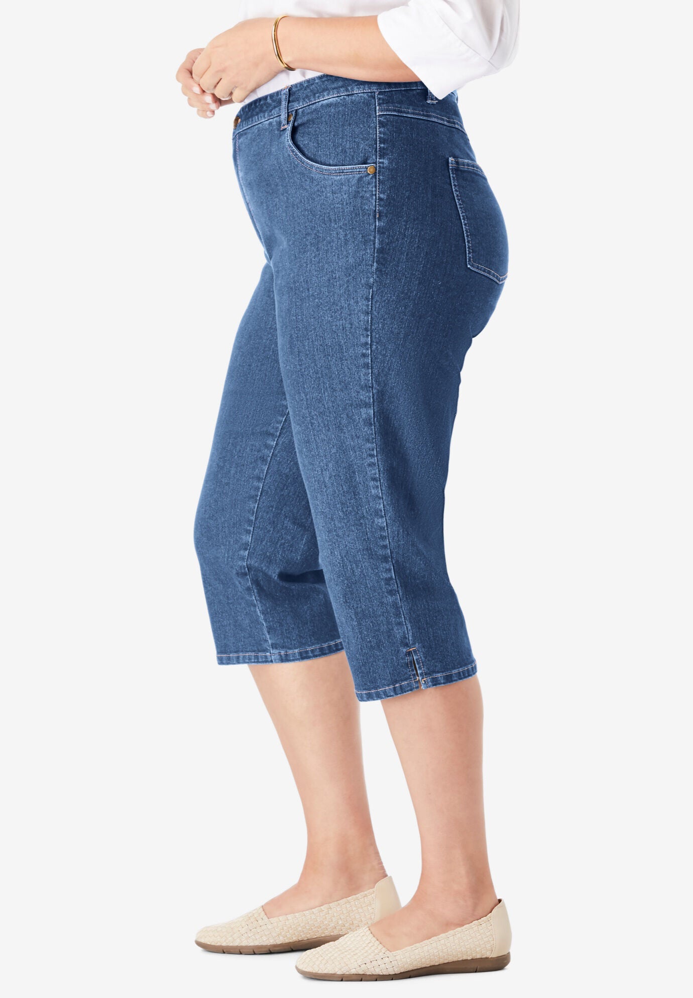 Stretch Capri Jean Relaxed Straight Leg Medium Stonewash Woman Within
