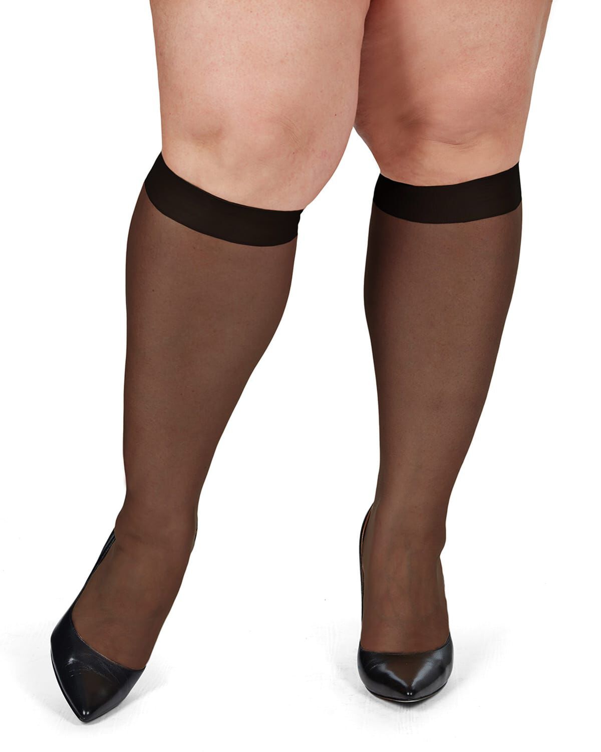 Women&#39;s 2 Pair Pack Silky Sheer Curvy Knee Highs, JET BLACK, alternate image number 1