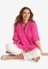 Pintucked Button Down Gauze Shirt, , alternate image number null
