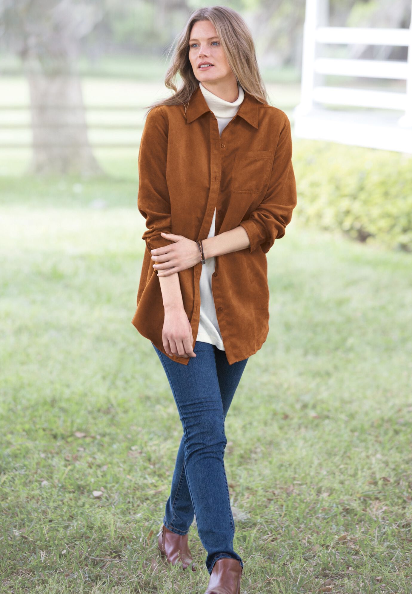 Soft Faux Suede Shirt, , alternate image number 3