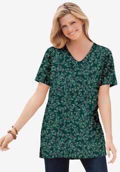 Perfect Printed Short-Sleeve Shirred V-Neck Tunic