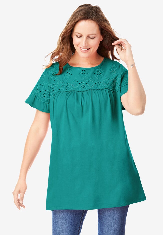 Flutter Sleeve Eyelet Tunic, BRILLIANT JADE, hi-res image number null