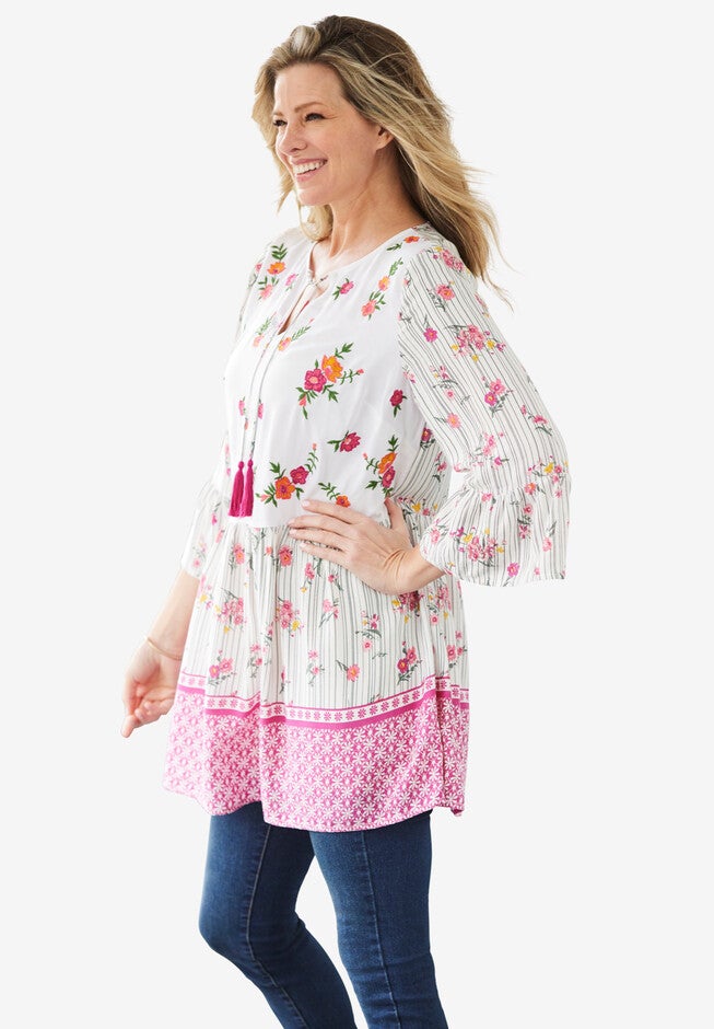 Bell Sleeve Embroidered Blouse, , alternate image number null