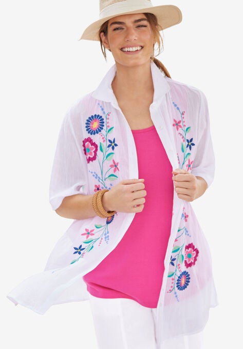 Embroidered Gauze Shirt, , hi-res image number null