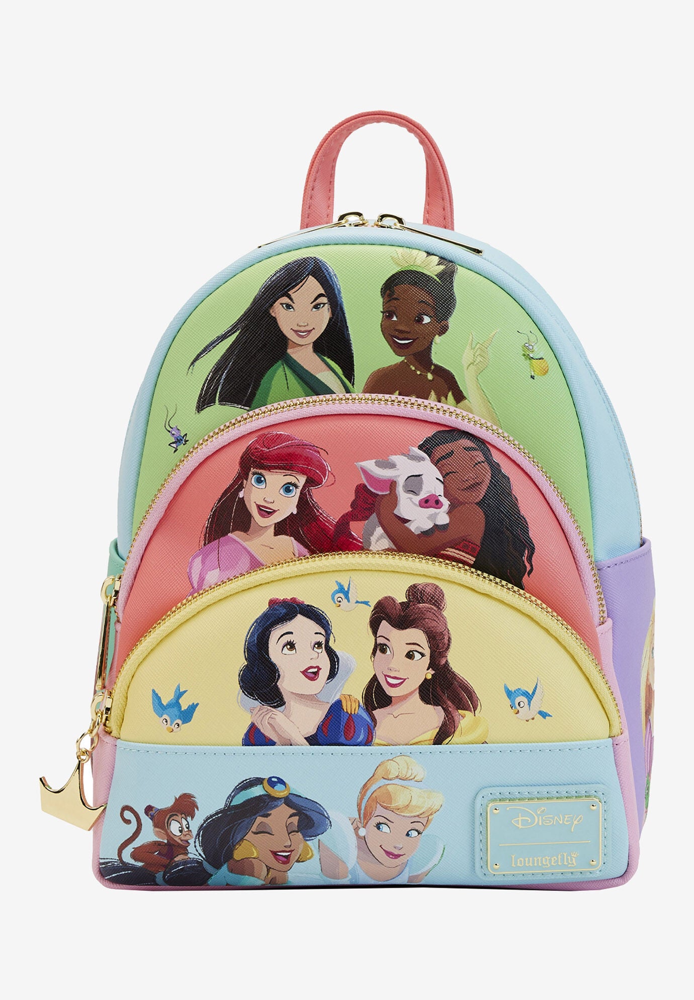 Loungefly X Disney Princesses Mini Backpack Handbag Triple Pocket, MULTI, hi-res image number 0