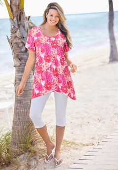 Stretch-Cotton Knit Pull-On Capri Leggings