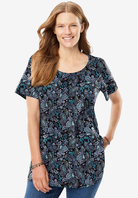 Perfect Printed Short-Sleeve Scoopneck Tee, , alternate image number null