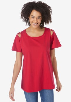 Lattice-Detail Cold-Shoulder Tee