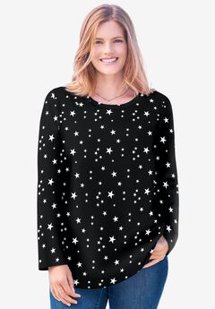 Perfect Printed Long-Sleeve Crewneck Tee
