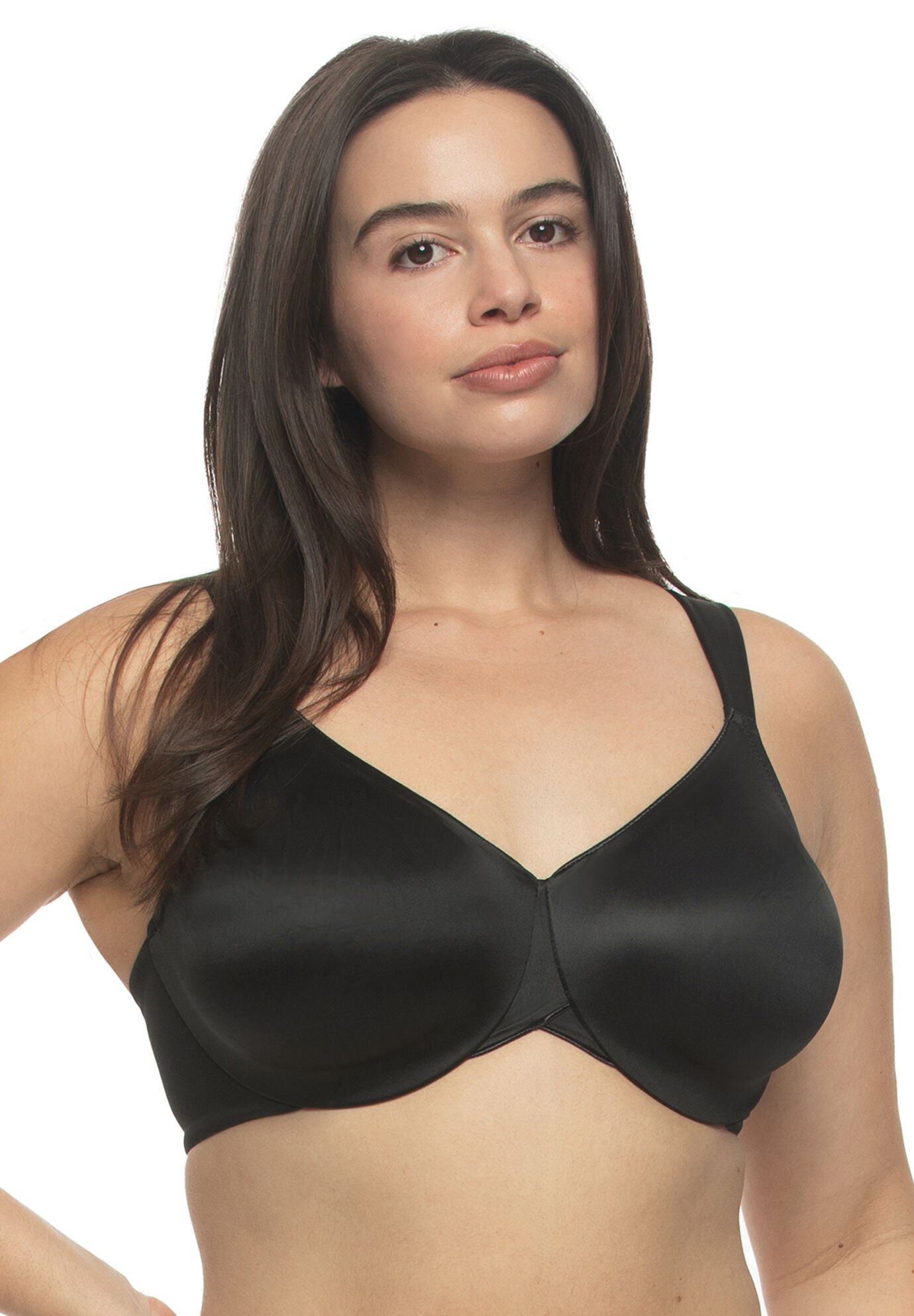 Stellar Smooth Satin Unlined Underwire Bra, BLACK BLK, hi-res image number 0