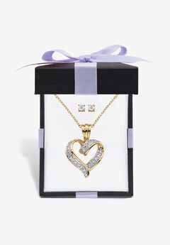 Yellow Gold-Plated Heart Pendant with Genuine Diamond Accent on 18" Chain