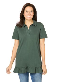 Short Sleeve Ruffle Hem Polo Tunic
