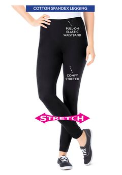 Womens Plus-Size Stretch-Cotton Knit Pull-On Leggings