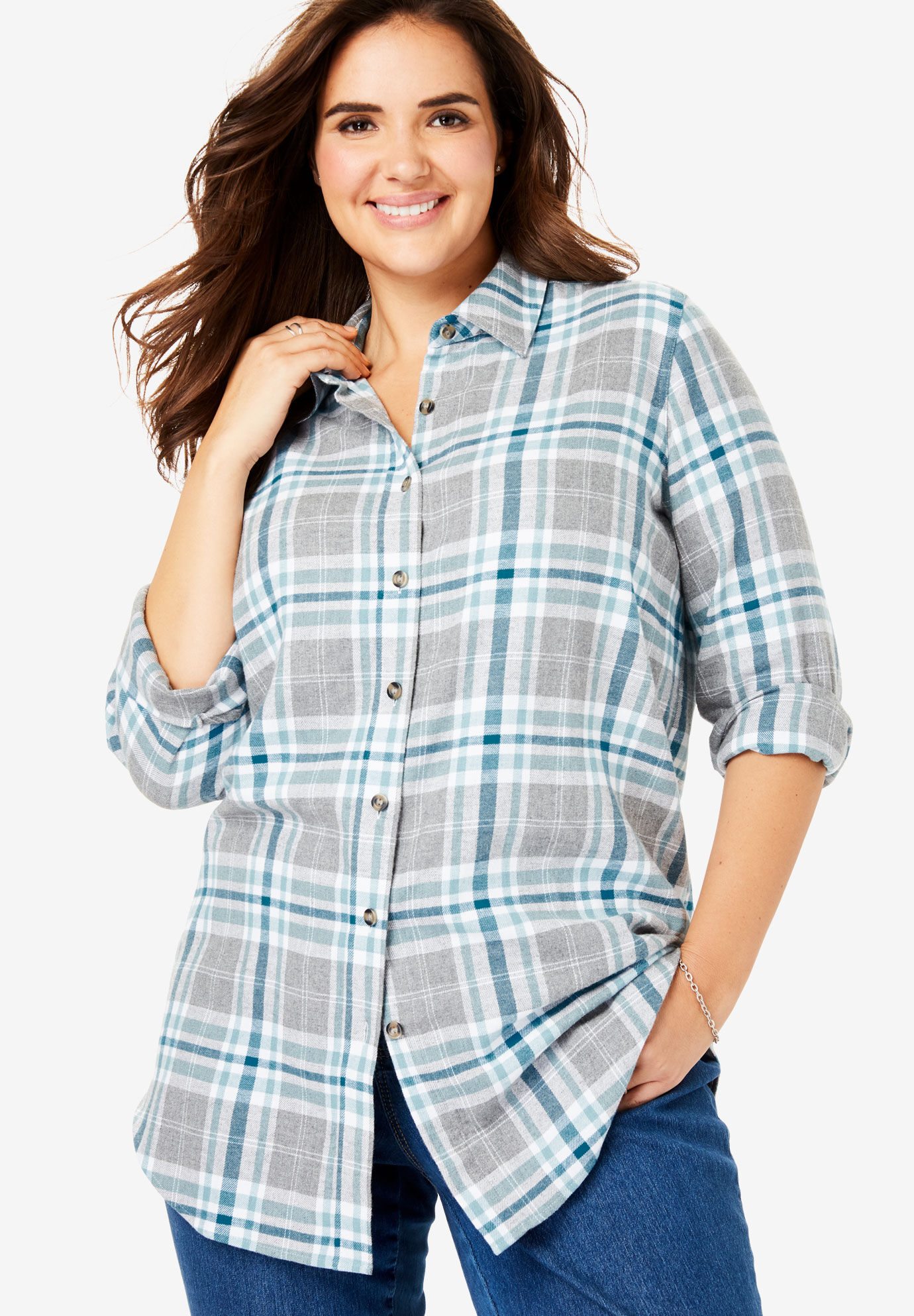 Woman Within Womens Plus Size Soft Sueded Button Down Shirt