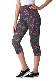Stretch-Cotton Knit Pull-On Printed Capri Leggings