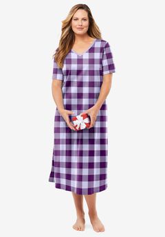 V-Neck Short Sleeve Midi Cotton Sleep Shirt