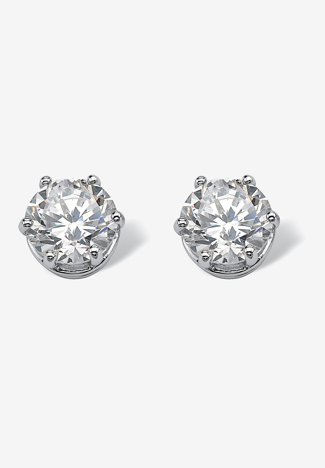 Round Cubic Zirconia Stud Earrings in Platinum over Silver (8.5mm)