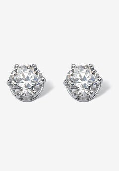 Round Cubic Zirconia Stud Earrings in Platinum over Silver (8.5mm)