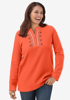Embroidered Thermal Henley Tee