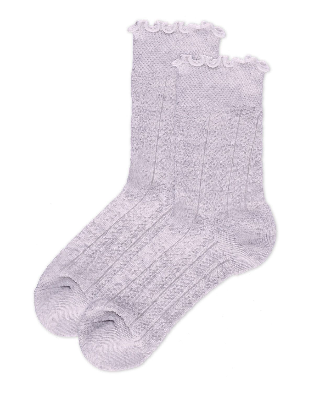 Women&#39;s Heart Ruffle Cuff Pointelle Crew Socks, PURPLE HEATHER, alternate image number 2
