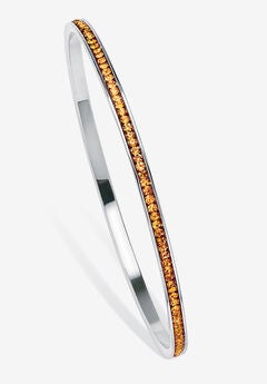 Silver Tone Eternity Bangle Bracelet Simulated Birthstones 7.5"
