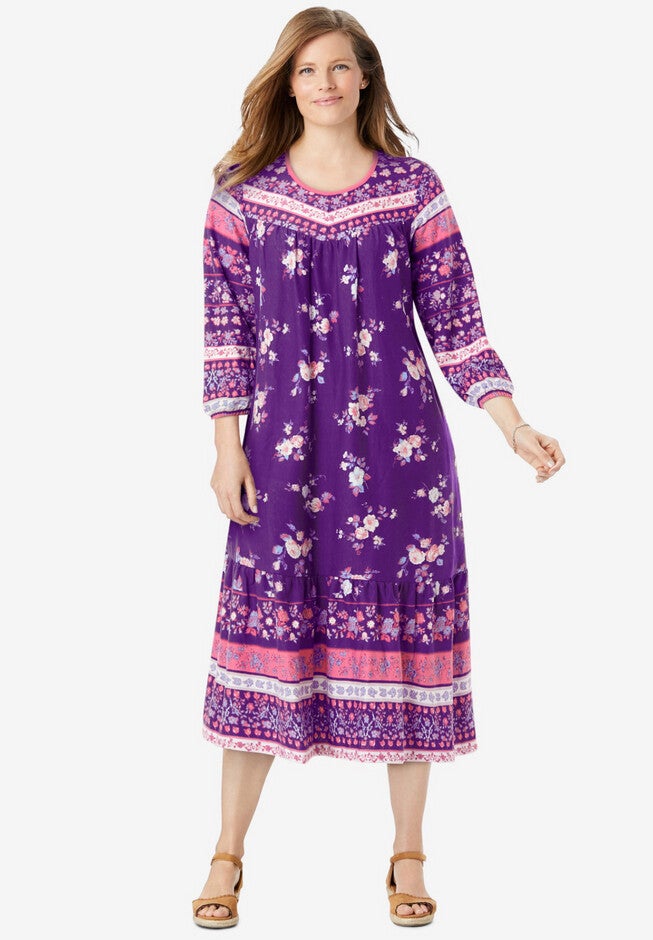 Border Print Dress, RADIANT PURPLE PRETTY ROSE, hi-res image number 0