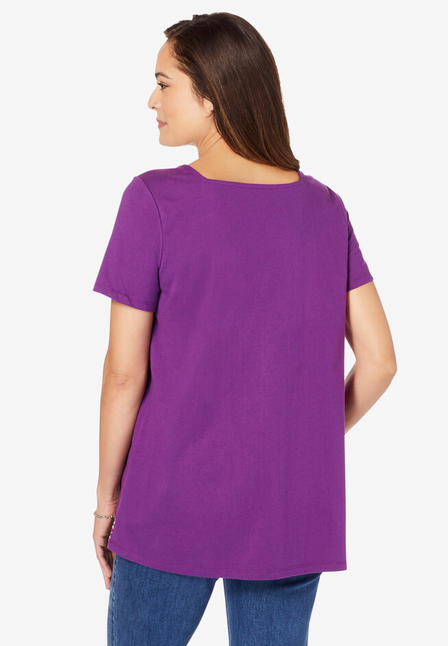Embroidered Square Neck Tee | Woman Within